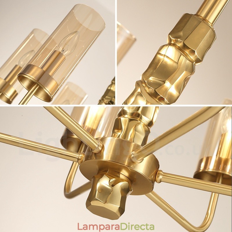 Lámpara de araña moderna contemporánea de latón de 8 luces con pantalla de cristal