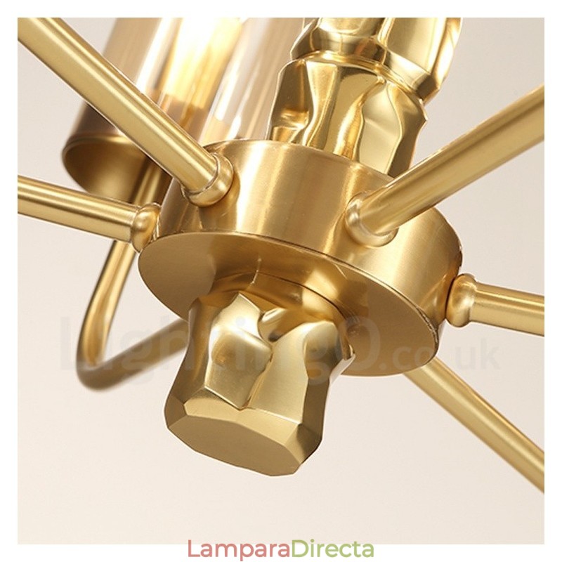 Lámpara de araña moderna contemporánea de latón de 8 luces con pantalla de cristal