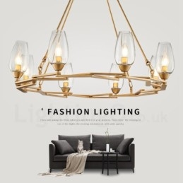 Lámpara colgante moderna contemporánea de acero de 8 luces con pantalla de vidrio