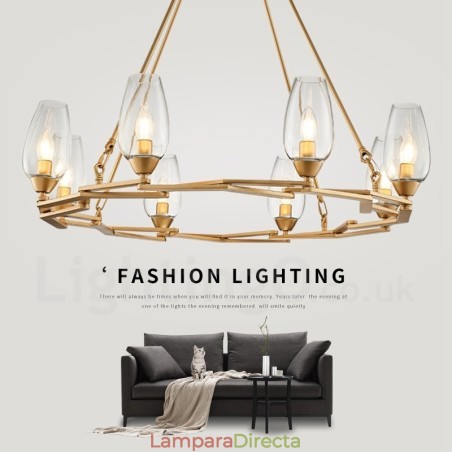 Lámpara colgante moderna contemporánea de acero de 8 luces con pantalla de vidrio Lámpara colgante moderna contemporánea de acero de 8 luces con pantalla de vidrio