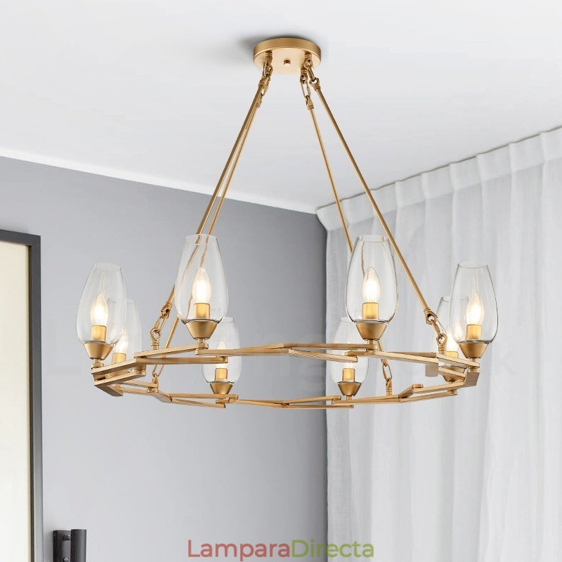 Lámpara colgante moderna contemporánea de acero de 8 luces con pantalla de vidrio