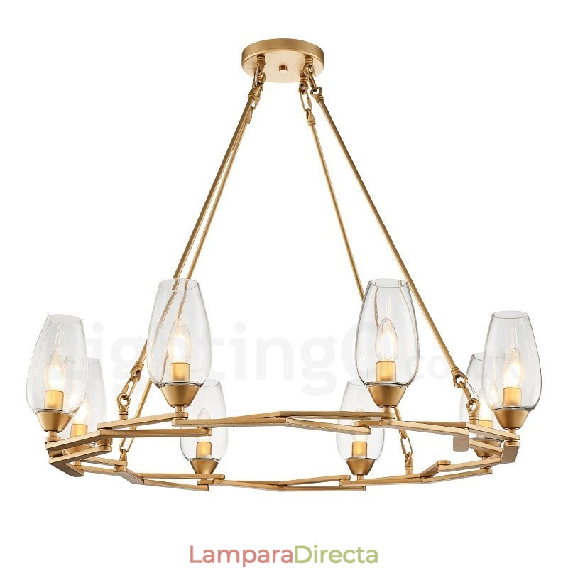 Lámpara colgante moderna contemporánea de acero de 8 luces con pantalla de vidrio