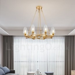 Lámpara colgante moderna contemporánea de acero de 8 luces con pantalla de vidrio