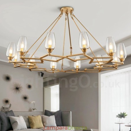 Lámpara colgante moderna contemporánea de acero de 12 luces con pantalla de vidrio Lámpara colgante moderna contemporánea de acero de 12 luces con pantalla de vidrio