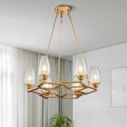 Lámpara colgante moderna contemporánea de acero de 6 luces con pantalla de vidrio