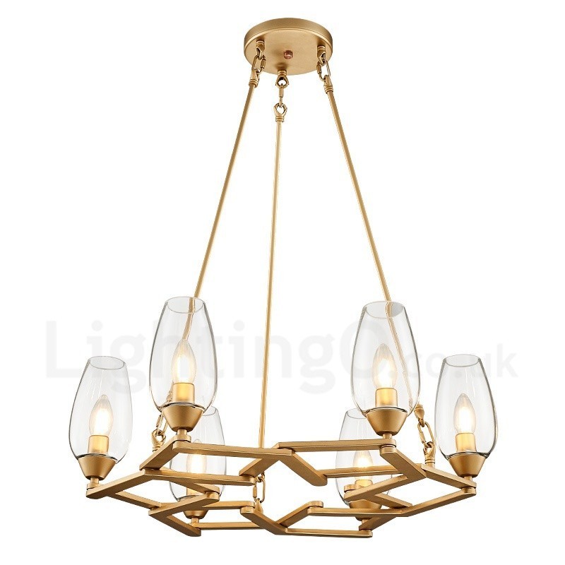 Lámpara colgante moderna contemporánea de acero de 6 luces con pantalla de vidrio