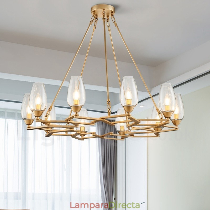 Lámpara colgante moderna contemporánea de acero de 10 luces con pantalla de vidrio