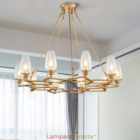 Lámpara colgante moderna contemporánea de acero de 10 luces con pantalla de vidrio Lámpara colgante moderna contemporánea de acero de 10 luces con pantalla de vidrio