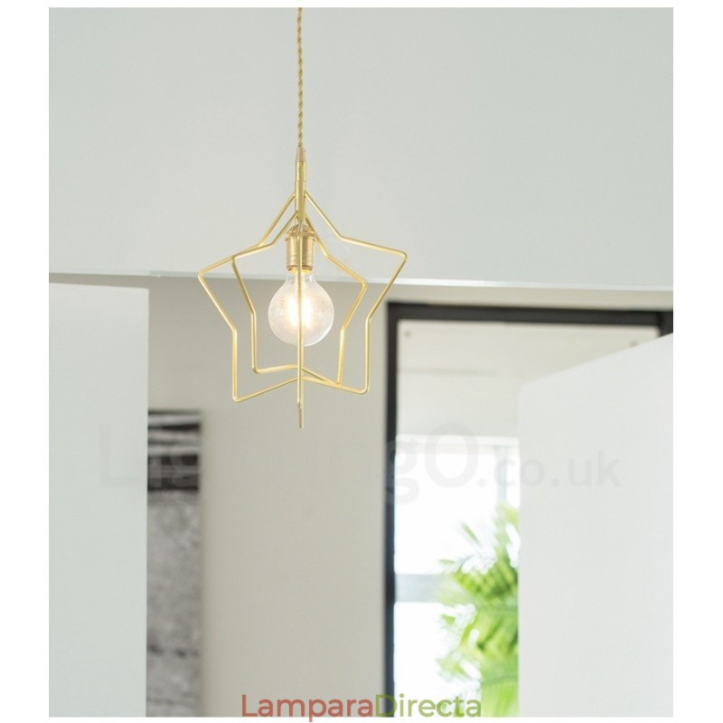 Lámpara colgante moderna contemporánea de latón de 1 luz con pantalla