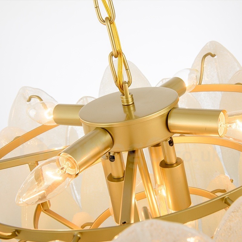 Lámpara colgante moderna contemporánea de acero de 6 luces con pantalla de vidrio