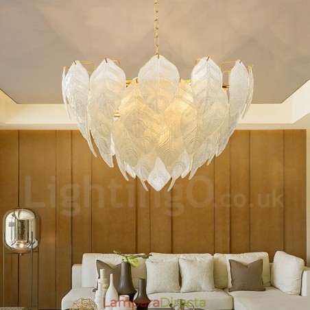 Lámpara colgante moderna contemporánea de acero de 4 luces con pantalla de vidrio Lámpara colgante moderna contemporánea de acero de 4 luces con pantalla de vidrio