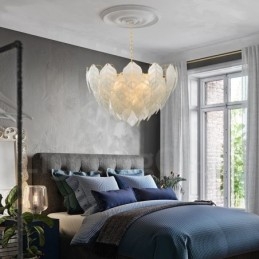 Lámpara colgante moderna contemporánea de acero de 4 luces con pantalla de vidrio
