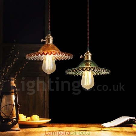 Lámpara colgante rústica retro de acero de una luz con pantalla de vidrio Lámpara colgante rústica retro de acero de una luz con pantalla de vidrio