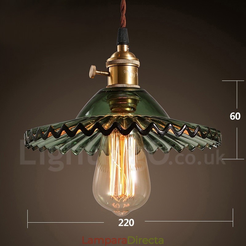 Lámpara colgante rústica retro de acero de una luz con pantalla de vidrio