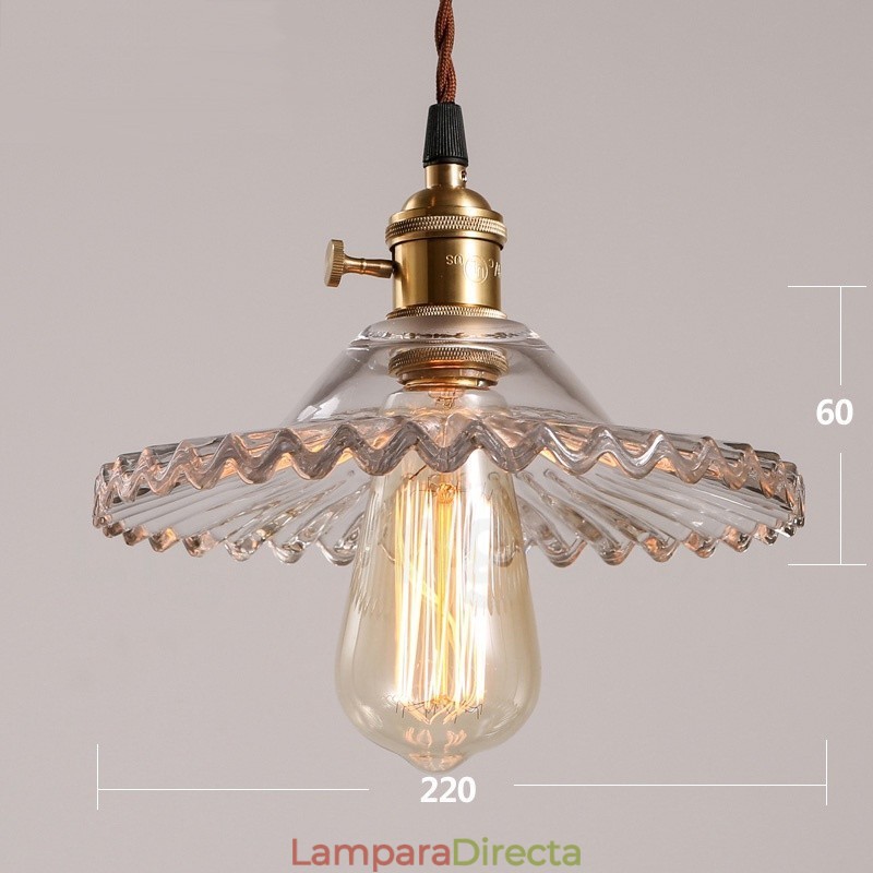 Lámpara colgante rústica retro de acero de una luz con pantalla de vidrio