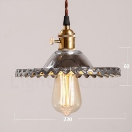 Lámpara colgante rústica retro de acero de una luz con pantalla de vidrio