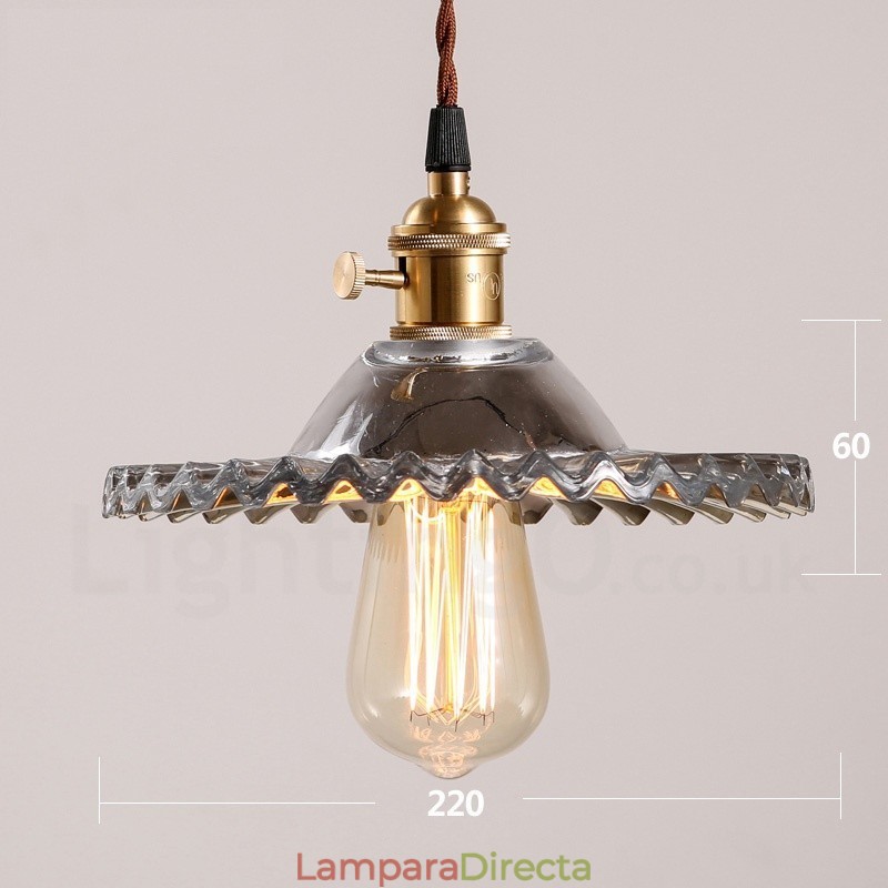 Lámpara colgante rústica retro de acero de una luz con pantalla de vidrio