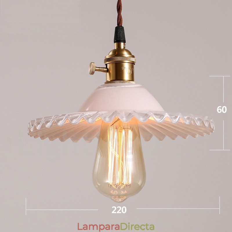 Lámpara colgante rústica retro de acero de una luz con pantalla de vidrio