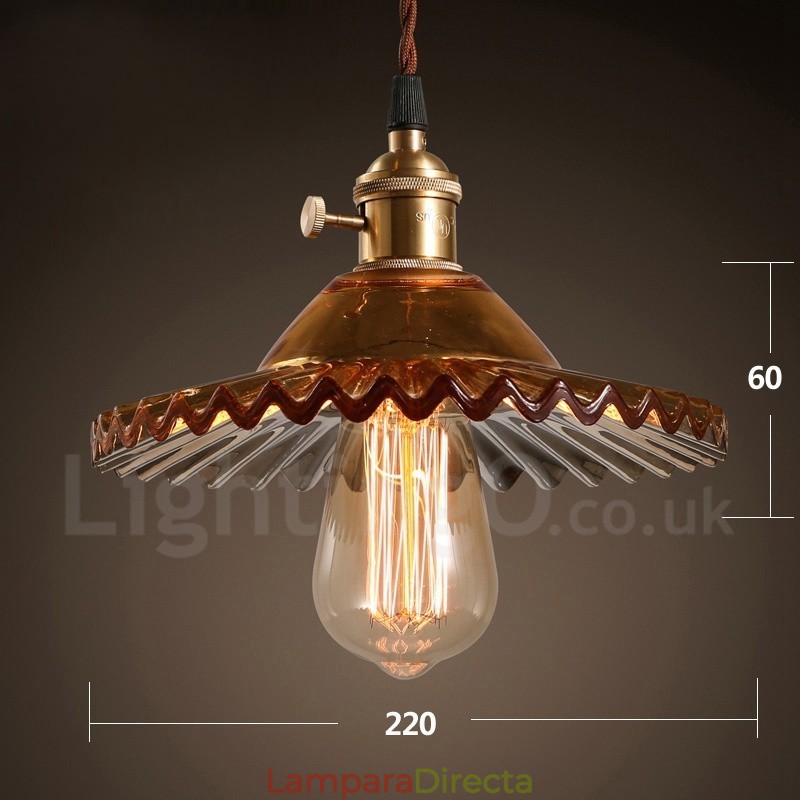 Lámpara colgante rústica retro de acero de una luz con pantalla de vidrio