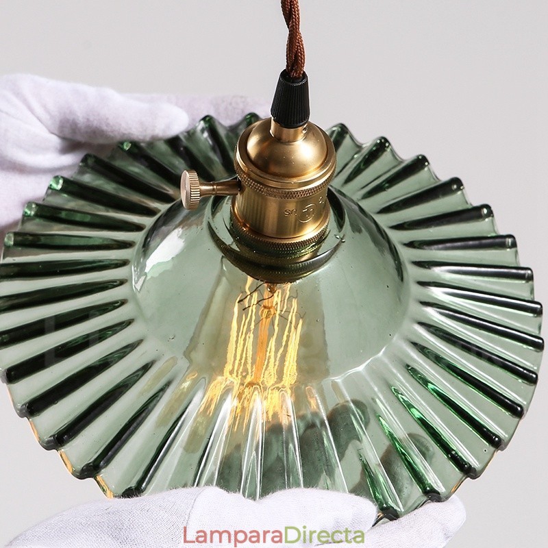 Lámpara colgante rústica retro de acero de una luz con pantalla de vidrio