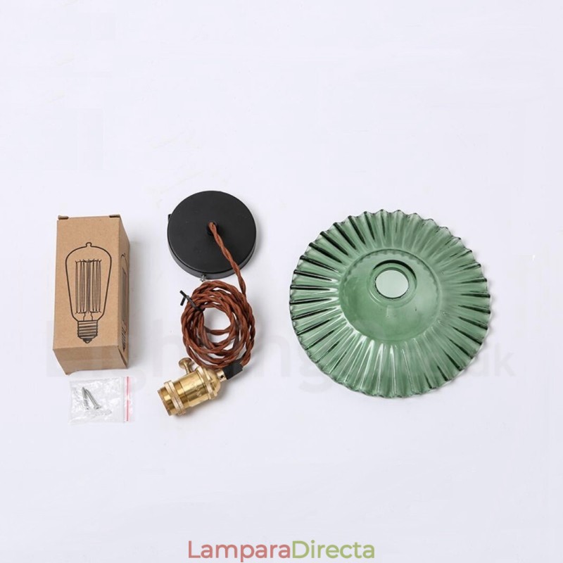 Lámpara colgante rústica retro de acero de una luz con pantalla de vidrio