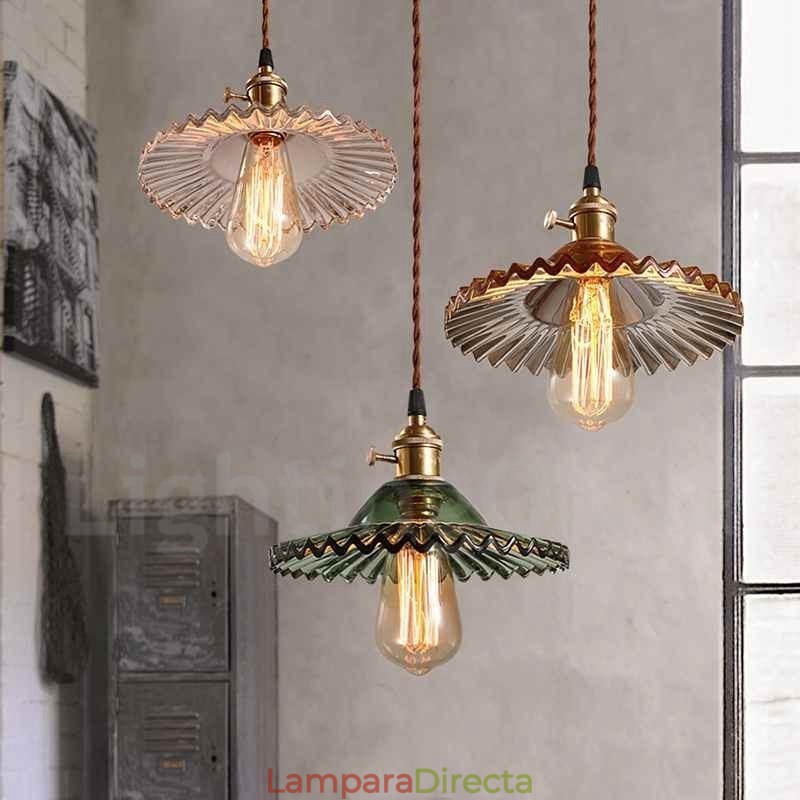 Lámpara colgante rústica retro de acero de una luz con pantalla de vidrio