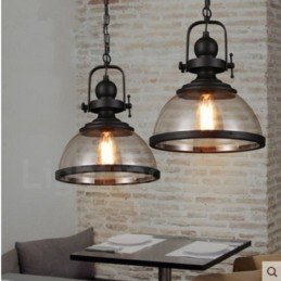 Lámpara colgante retro de acero de 1 luz con pantalla de cristal