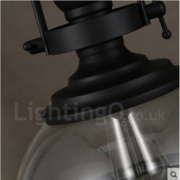 Lámpara colgante retro de acero de 1 luz con pantalla de cristal