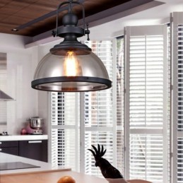 Lámpara colgante retro de acero de 1 luz con pantalla de cristal