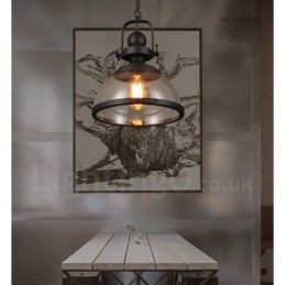 Lámpara colgante retro de acero de 1 luz con pantalla de cristal