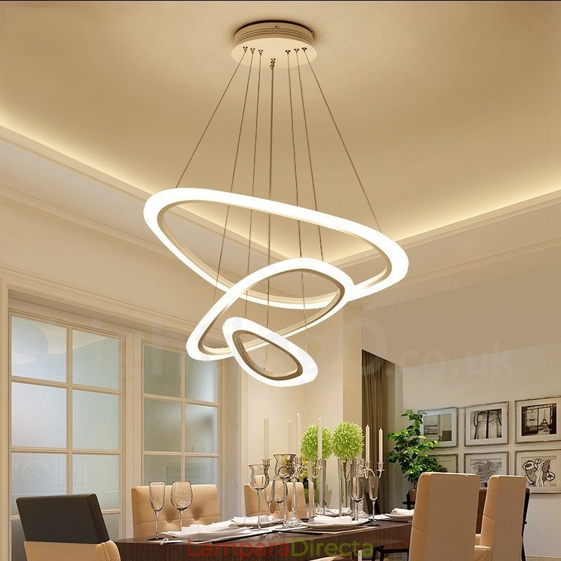 Lámpara colgante moderna contemporánea de 3 luces de aleación de aluminio con pantalla acrílica y regulable con control remoto