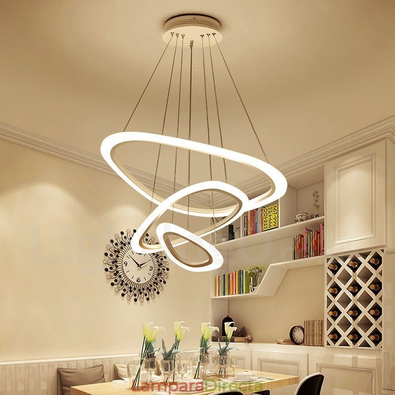 Lámpara colgante moderna contemporánea de 3 luces de aleación de aluminio con pantalla acrílica y regulable con control remoto