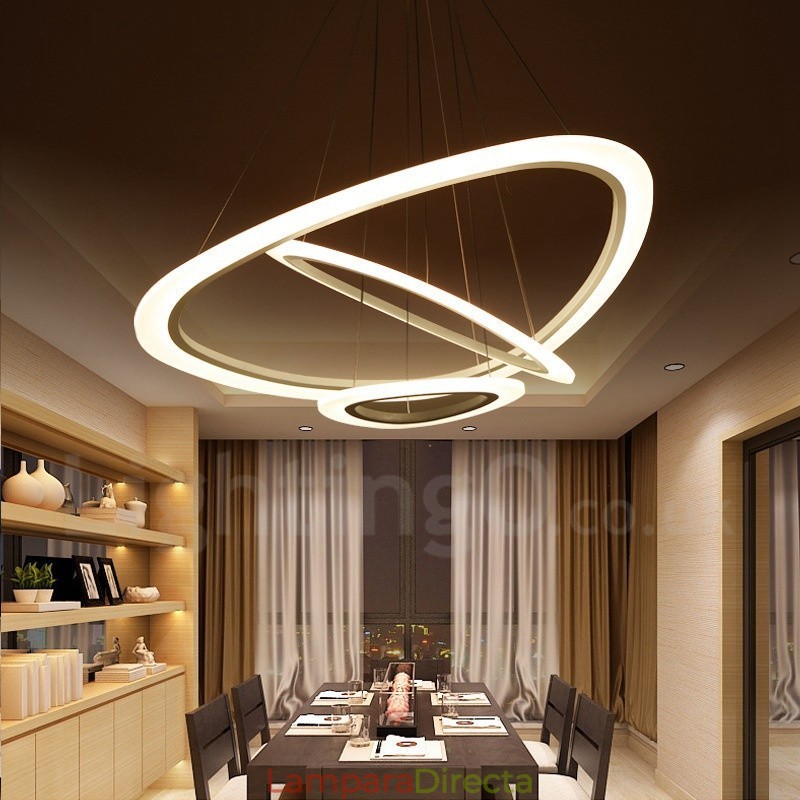 Lámpara colgante moderna contemporánea de 3 luces de aleación de aluminio con pantalla acrílica y regulable con control remoto