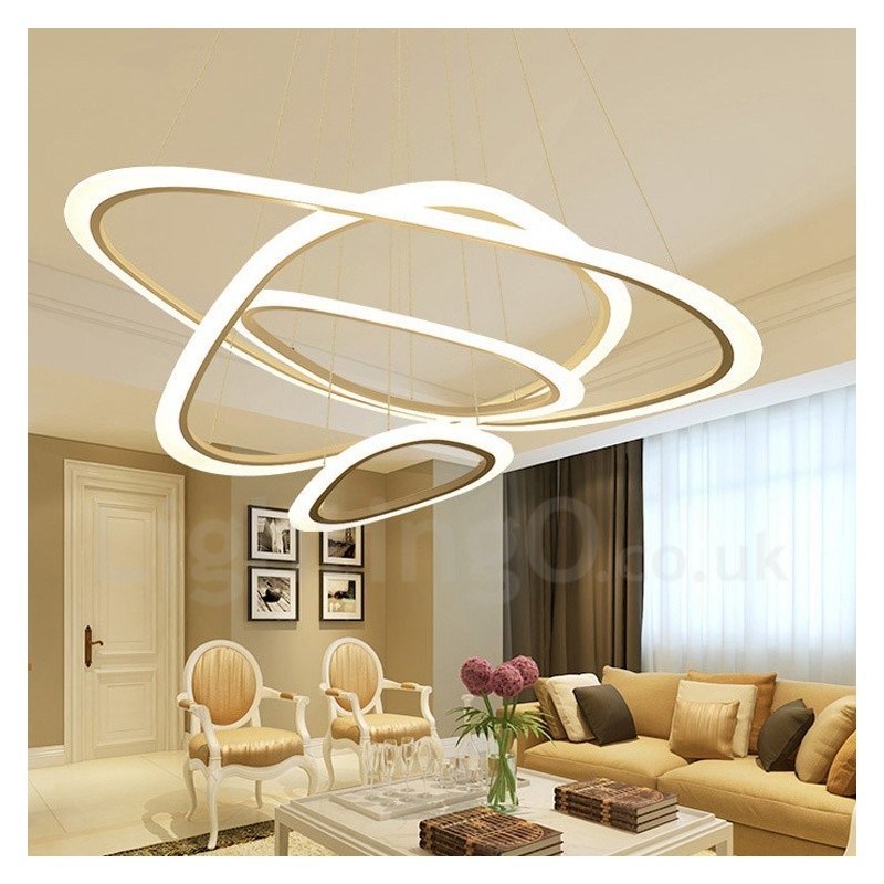 Lámpara colgante moderna contemporánea de 4 luces de aleación de aluminio con pantalla acrílica y regulable con control remoto