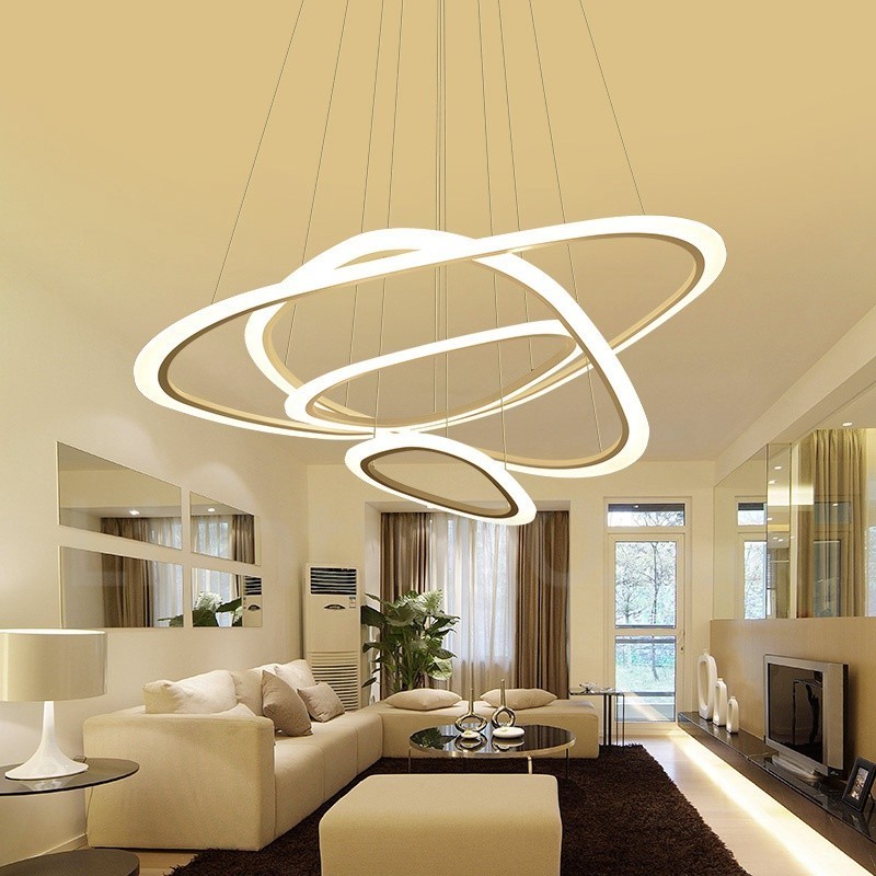 Lámpara colgante moderna contemporánea de 4 luces de aleación de aluminio con pantalla acrílica y regulable con control remoto