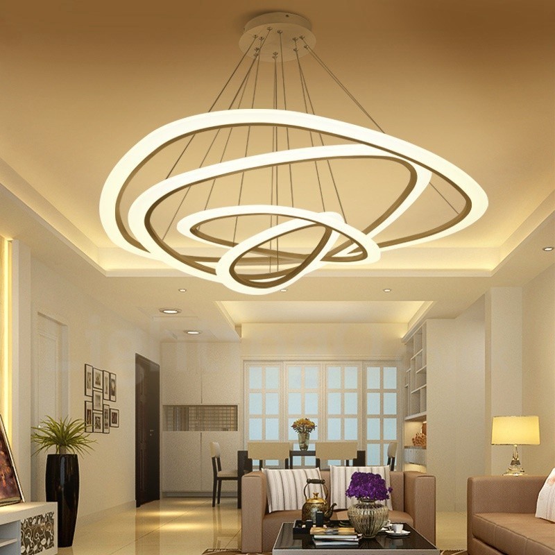 Lámpara colgante moderna contemporánea de 4 luces de aleación de aluminio con pantalla acrílica y regulable con control remoto