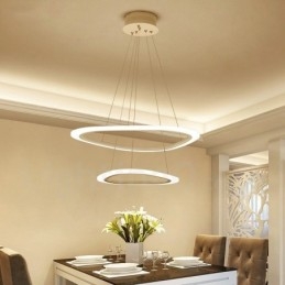 Lámpara colgante moderna contemporánea de aleación de aluminio con 2 anillos y pantalla acrílica, regulable con control remoto