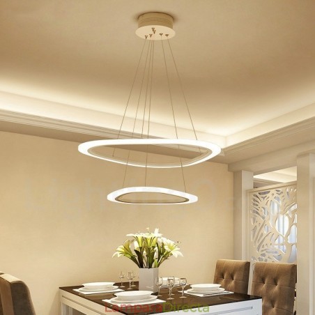 Lámpara colgante moderna contemporánea de aleación de aluminio con 2 anillos y pantalla acrílica, regulable con control remoto Lámpara colgante moderna contemporánea de aleación de aluminio con 2 anillos y pantalla acrílica, regulable con control remoto