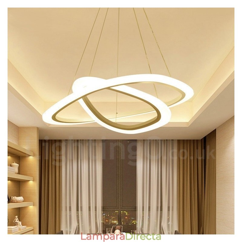 Lámpara colgante moderna contemporánea de aleación de aluminio con 2 anillos y pantalla acrílica, regulable con control remoto