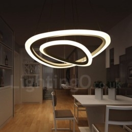 Lámpara colgante moderna contemporánea de aleación de aluminio con 2 anillos y pantalla acrílica, regulable con control remoto