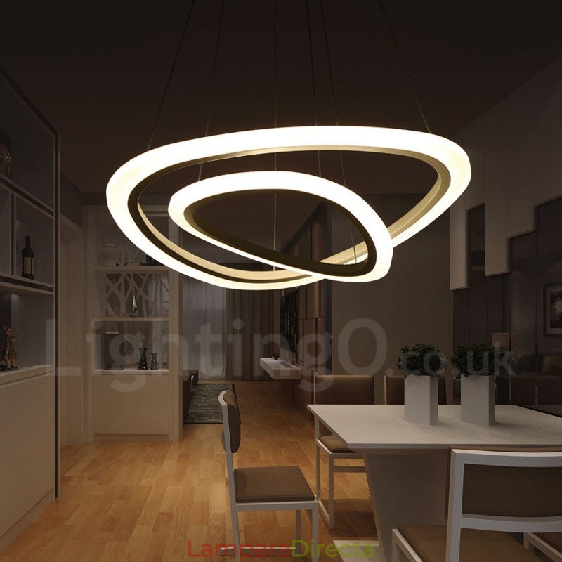 Lámpara colgante moderna contemporánea de aleación de aluminio con 2 anillos y pantalla acrílica, regulable con control remoto