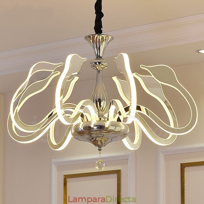 Lámpara de araña moderna y contemporánea de acero regulable de 8 luces con pantalla acrílica
