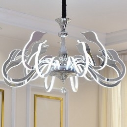 Lámpara de araña moderna y contemporánea de acero con 10 luces y pantalla acrílica regulable
