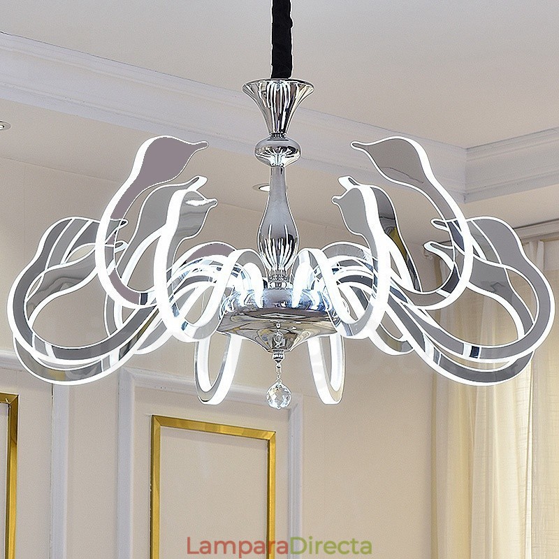 Lámpara de araña moderna y contemporánea de acero con 10 luces y pantalla acrílica regulable