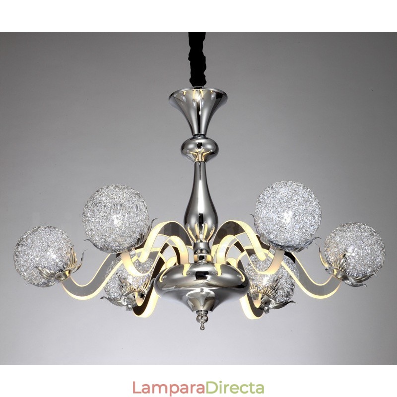 Lámpara de araña moderna y contemporánea de acero regulable de 6 luces con pantalla de aleación de aluminio