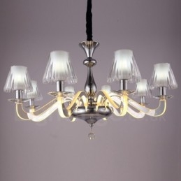 Lámpara de araña moderna y contemporánea de acero regulable de 8 luces con pantalla de cristal