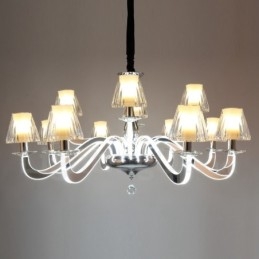 Lámpara de araña moderna y contemporánea de acero regulable de 12 luces con pantalla de cristal