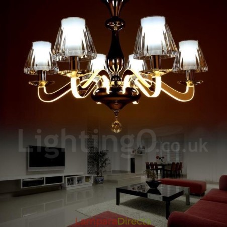 Lámpara de araña moderna y contemporánea de acero con 6 luces y pantalla de cristal regulable Lámpara de araña moderna y contemporánea de acero con 6 luces y pantalla de cristal regulable