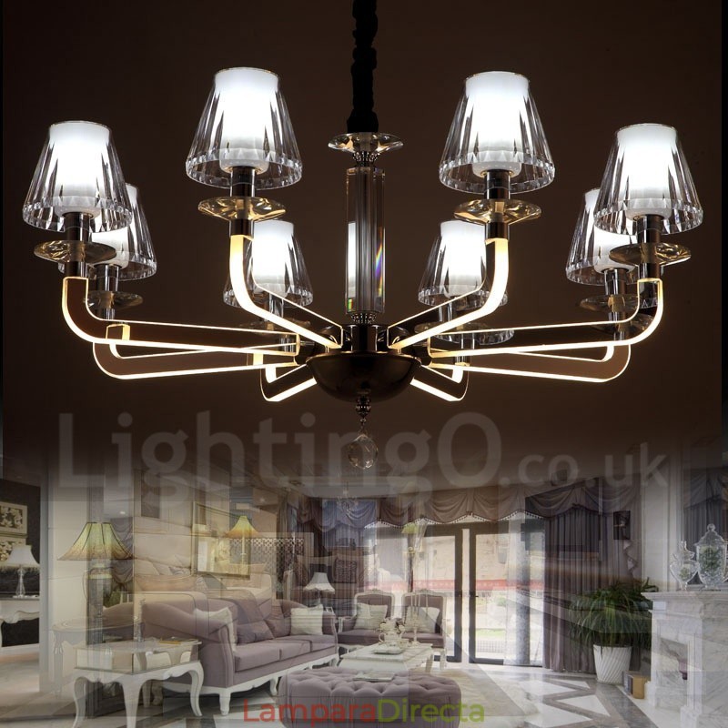 Lámpara de araña de cristal moderna y contemporánea regulable de 8 luces con pantalla de cristal