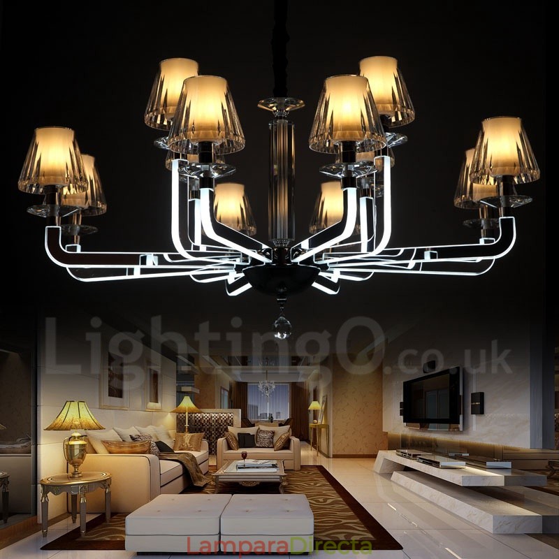Lámpara de araña de cristal moderna y contemporánea regulable de 12 luces con pantalla de cristal